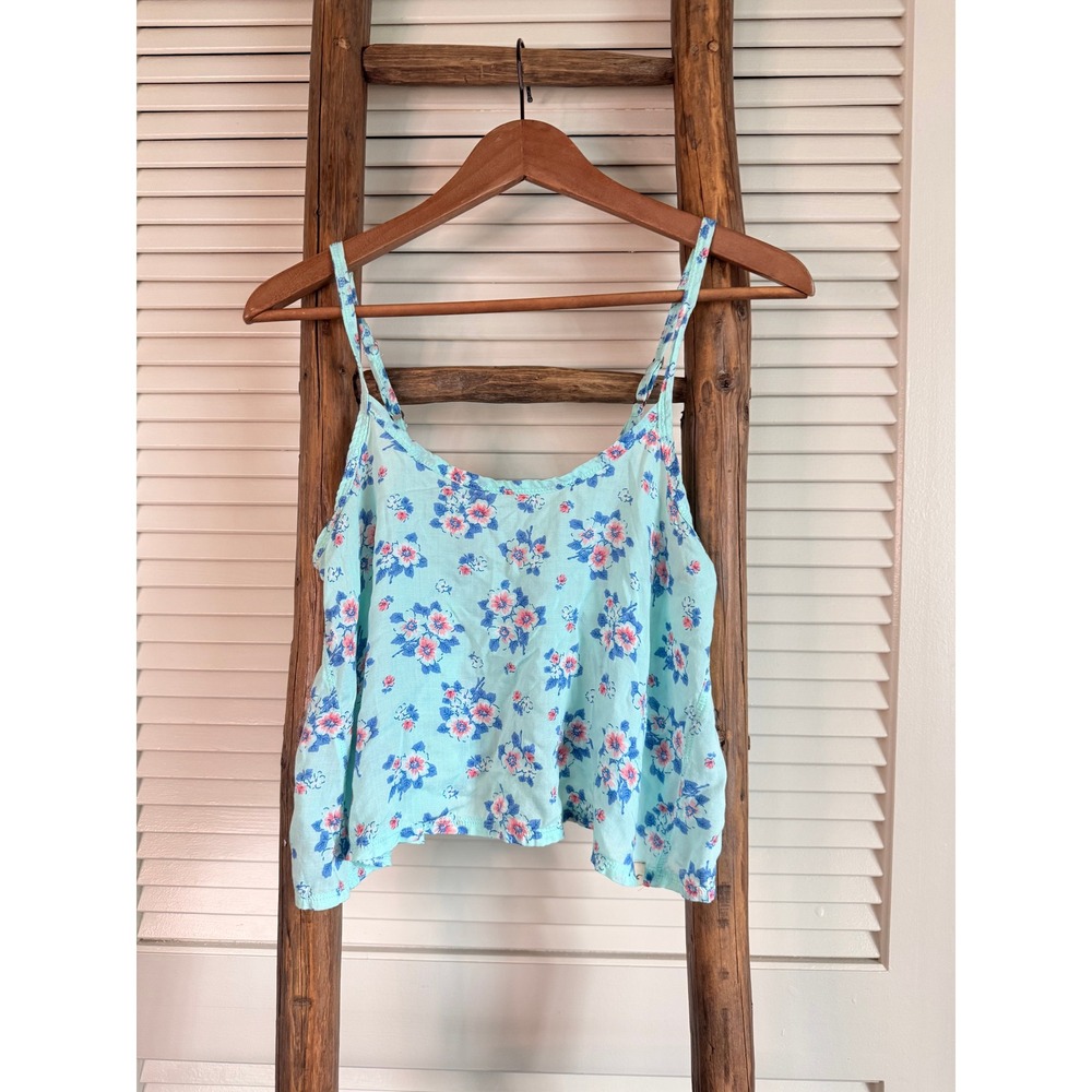 Hollister Aqua Floral Print Cropped Cami Tank Top‎ Women's XS